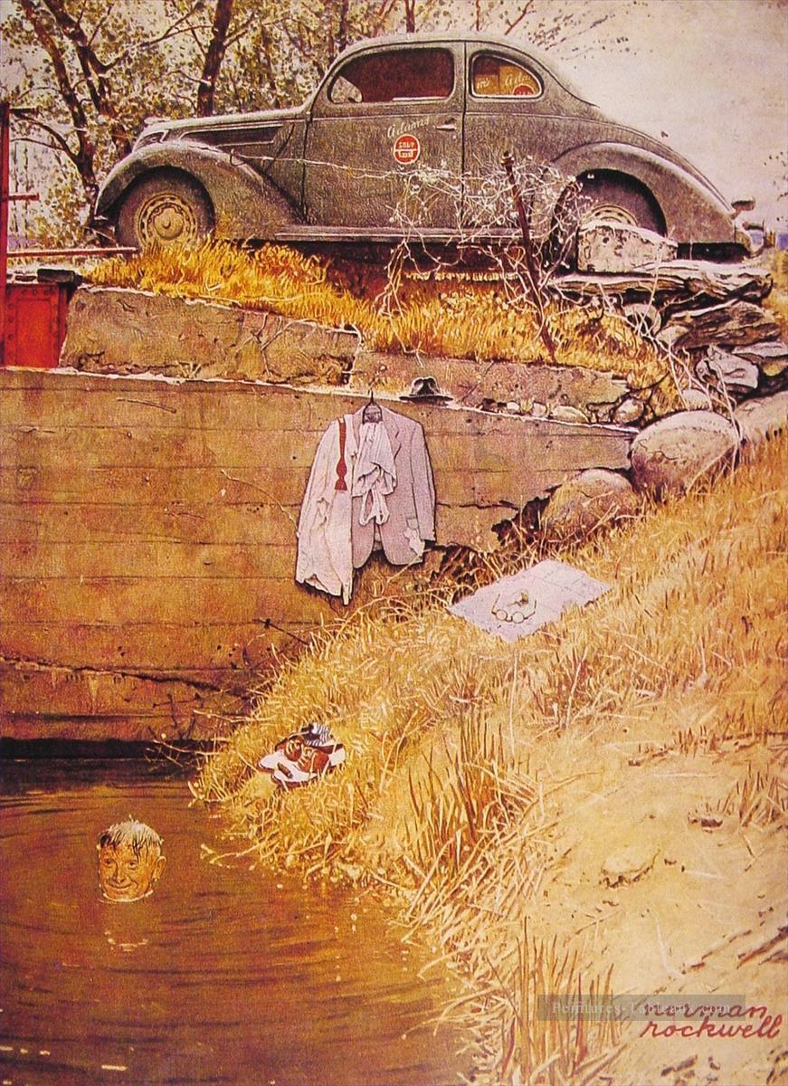 水泳の穴 1945 ノーマン・ロックウェル油絵